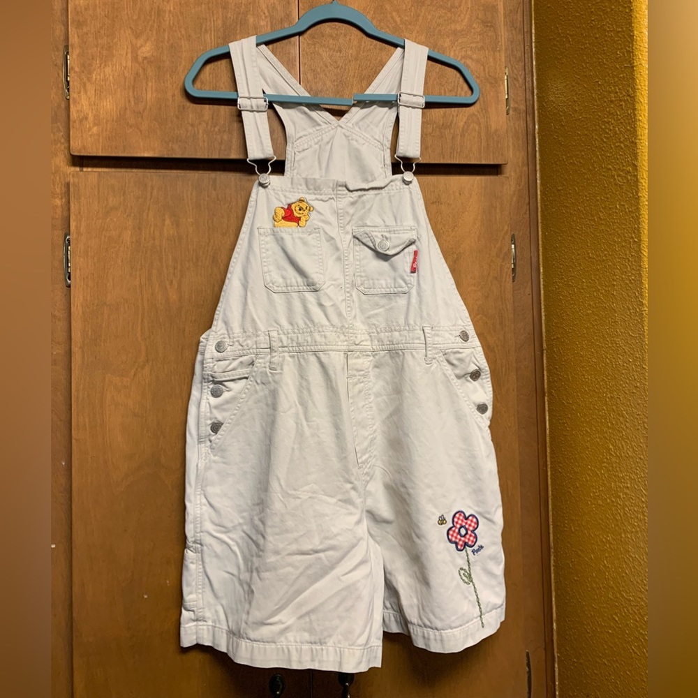 Vintage Khaki Disney Pooh Short Overalls